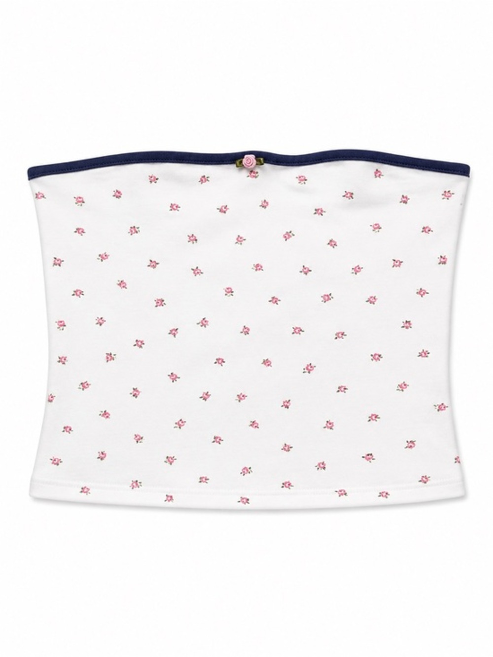 White Floral Tube Top with Navy Trim